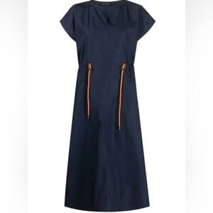 Sofie D'Hoore Dark Blue Midi Dress with Orange Drawstring